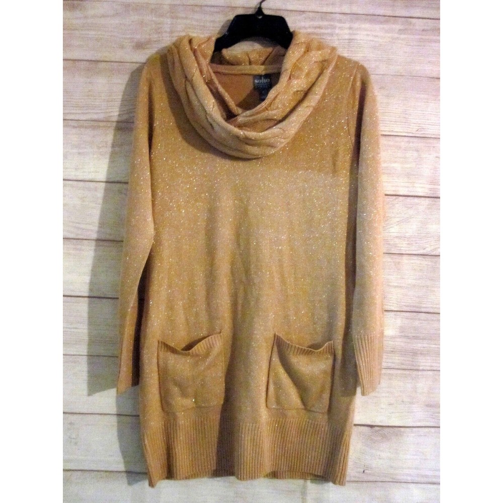 SoHo Street Oversize Sweater Cowl Neck Size X-Small Pink Gold Sparkle